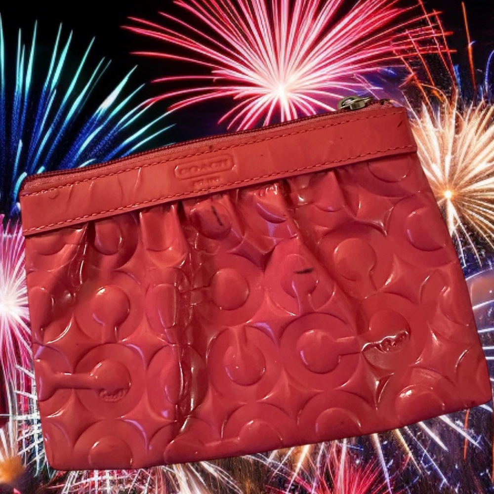 COACH Hot Pink Patent Leather OP Art Clutch/Wristlet